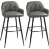 HOMCOM Sgabelli da Bar Sgabelli Cucina con Poggiapiedi Set 2 Grigio Scuro | Moderni, Pelle PU, Gambe in Acciaio, con Schienale, Alti