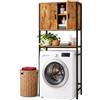 Relaxdays Mobile per lavatrice, marrone/nero | 3 vani, sopra WC e asciugatrice, legno, MDF e acciaio, HLP 170x64x27 cm