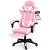 VTA Sedia Gaming Ergonomica Reclinabile 90°-135° con Poggiapiedi Estraibile - Poltrona Gaming con Cuscino Lombare e Cervicale, Altezza Regolabile, Rotazione 360°, 5 Ruote, Portata 130 kg (Bianco/Rosa)