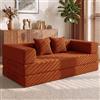 Vipbear Divano Letto 200 cm, Divano Boneless 3 Posti 5 in 1, Futon Trasformabile e Modulare, Velluto a Coste, 2 Cuscini in Memory Foam, per Piccoli Spazi, Arancione