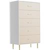 Euker Cassettiera alta sottile con 5 cassetti in legno, 70 x 39,5 x 137 cm | Cassettiera moderna, maniglie e gambe in metallo dorato, spazio per camera da letto, soggiorno, corridoio