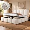 Lekvvied Letto imbottito 160x200cm,letto matrimoniale contenitore idraulico,con testiera a righe verticali e rete a doghe,tessuto bouclé,letto antiscivolo,letti per adulti,senza materasso,Bianco