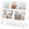 RELAX4LIFE Libreria per Bambini, Organizzatore per Giochi con 5 Cubi Aperto e Gambe di Legno Massello, Scaffale per Libri in Legno a 2 Livelli con Kit Anti-ribaltamento per Asilo, Stanza dei Giochi