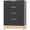 Euker Comò con 4 cassetti in legno, maniglie in metallo, 61 x 40 x 92 cm, nero | Stoccaggio stabile e affidabile, protezione anti-ribaltamento, per camera da letto, soggiorno, corridoio