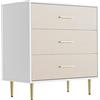 Euker Comò sottile con 3 cassetti, 70 x 39,5 x 91 cm, bianco | Moderno, superficie strutturata in lino, maniglie dorate e gambe in metallo, camera da letto, soggiorno