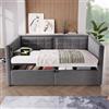 Soweiz Divano letto imbottito, 90 x 200 cm, letto singolo con spazio idraulico e stazione di ricarica USB e tipo C, letto per gli ospiti con rete a doghe in legno, velluto, senza materasso (grigio)