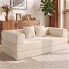 Vipbear Divano Letto 200 cm, Divano Boneless 3 Posti 5 in 1, Futon Trasformabile e Modulare, Velluto a Coste, 2 Cuscini in Memory Foam, per Piccoli Spazi,Bianco