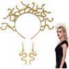 Henjunu 2 pezzi Accessori Medusa, Fascia Con Medusa, Orecchini a Forma di Serpente | Cerchietto a Serpentina, Set Accessori per Costumi Medusa, per Donna Ragazza Carnevale Halloween Cosplay, Oro