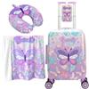 HTgroce Set Valigia Bambina con Coperta Morbida e Cuscino Farfalla - Trolley Bagaglio a Mano Rigido con 4 Ruote Girevoli 360° - Valigia da Viaggio per Bambini