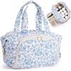 Narwey Grande borsa da toilette ampia aperta grande borsa per il trucco borsa da viaggio organizer per cosmetici da donna, Z-Little Fiore Blu, Classico