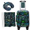 HTgroce Set Valigia Bambino con Coperta Morbida e Cuscino Tema Gaming- Trolley Bagaglio a Mano Rigido con 4 Ruote Girevoli 360° - Valigia da Viaggio per Bambini