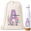 Gifters | Set Sacca Coulisse e Bottiglia Personalizzate | Sirena con Iniziale e Nome | Sacca per Bambini 34 × 42 cm + Borraccia in Acciaio Inox da 750 ml | Asilo Nido, Scuola e Gite