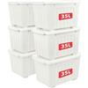 Cetomo 35L*6 Scatole di Stoccaggio con Coperchi, Contenitori in Plastica con Ruote, Clip On, Impilabili, Incastonabili, Organizzatore a Righe per Casa Ufficio, Bianco, 35L-6 Pezzi