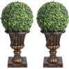 Garvee Set di 2 palline topiarie artificiali con vaso e 38 luci LED calde, sfere di bosso sintetico per decorazione di giardino, balcone e casa, include 2 alberi in vaso da 61 cm