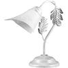 ONLI - Lampada da tavolo, abat-jour, per comò comodino scrivania Marilena bianca e argento. Dimensioni larghezza 29 altezza 35cm. Attcco 1 luce E14. Decorazioni foglie. Stile retro classico elegante chic
