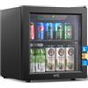 WIE Mini Frigo 36L con Compressore, Frigo Vetrina 55 Lattine, Temperatura Regolabile 4-16°C, Porta in Vetro, Silenzioso 43 dB, Classe E, LED, Porta Reversibile - Per Casa, Ufficio, Bar, Camper