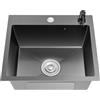 GMSLuu Lavello da incasso in acciaio inox, 40 x 45 cm, con cestello di scarico e dispenser di sapone da cucina, rettangolare, in acciaio inox, colore nero