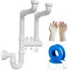 Parpyon® Sifone Lavabo Bagno Lavello Cucina Tubo scarico flessibile Italia | Sifone Cucina 2 Vie Stretto 11/2 Salvaspazion in PVC con 2 attacchi Lavastoviglie