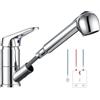 Schläfer - Miscelatore Lavello Cucina con Doccia Estraibile Bassa Pressione 5008014 per Boiler, Rubinetto in Ottone Serie Como Bocca Bassa Girevole 360° Professionale Cromo, adatto a Camper e Roulotte