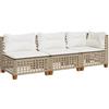 vidaxl Divano da giardino a 3 posti in polyrattan beige con cuscini - Meteo 190,5 x 63,5 x 62 cm - Comodo mobile modulare da esterno