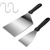 Slymwick 2 Pezzi Set di Spatole per Plancha in Acciaio Inox, Spatola Cucina per Barbecue con 2 Ganci a S, per Smash Burger, Teppanyaki, Pizza, Hamburger, Pesce, Griglia e Cucina all'Aperto
