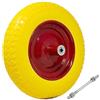 Bakaji Ruota Piena in Poliuretano Giallo Antiforatura per Carriola Battistrada Scolpito Diametro 35cm Larghezza 9cm 3.50-8 Cerchio in Acciaio con Asse da 210 mm Incluso Ruote Ricambio Carriole