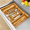BAKAJI Vassoio Portaposate da Cassetto Estendibile per Cucina in Legno di bambù con 5 Scomparti Porta Posate + 2 a Scomparsa Colore Bamboo Naturale Salvaspazio (37 x 31 x 5 cm)