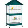 PawHut Gabbia Voliera con Ruote 4 Mangiatoie 94x70x158 cm | Interno/Esterno, Divisorio Rimovibile, 2 Trespe, 2 Vassoi