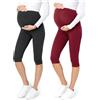 Be Mammy 2 Pack Leggings Premaman 3/4 in Viscosa BE20-229 | Vita elastica e tessuto morbido, modello aderente sotto il ginocchio per gravidanza, casa e uso quotidiano