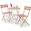 Shally Dogan Set 3 Pezzi da Giardino Pieghevole Modello Parigi, Tavolo con 2 Sedie in Acciaio, Mobili Salvaspazio per Bistrot, Balcone, Patio, Terrazza, Esterno, Bar Doppio (Pesca)