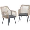 Outsunny Set 2 Sedie da Giardino in Rattan PE, 54x65x80cm Grigio Scuro | Cuscini Morbidi Lavabili, Braccioli, Sedie per Pranzo da Esterno in Acciaio, da Patio, Balcone, Terrazza, Esterno