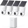 aosu D1 Max 4K 8MP UHD Telecamera Esterno Senza Fili Solare 360° PTZ | Kit 4 Telecamere y aosuBase 2.0, 32 GB Espandibile Fino a 1 TB, Wi-Fi 2,4/5GHz, Riconoscimento Facciale IA Persona/Veicolo