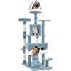 Yaheetech Albero Tiragraffi per Gatti Stile Oceano 184 cm XXL Blu/Bianco | Torre multilivello in peluche con rampa, 4 posatoi, 2 condominio, 4 pali graffiatoio di sisal e 2 palle, Giochi per più gatti