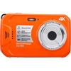 Plyisty Fotocamera Digitale Impermeabile 64MP con Messa a Fuoco (ORANGE) | Videocamera Digitale 4K 64MP Subacquea con Flash, Sensore CMOS, per Snorkeling, surf.