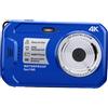 Plyisty Fotocamera Digitale Impermeabile 64MP con Messa a Fuoco (BLUE) | Videocamera Digitale 4K 64MP Subacquea con Flash, Sensore CMOS, per Snorkeling, surf.