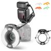 NEEWER Marco Ring Flash 76Ws Compatibile con Sony, Uscita 1-1/128, Luce TTL GN15 5600K con Sync Tendina Anteriore/Posteriore, Gel Colorati, Adattatori Lenti per Illuminazione Macrofotografia, RF1-S