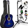 AMROVA Pack chitarra classica 3/4 bambino per mancino (9-12 anni) supporto per chitarra + supporto per piedi + 9 accessori per cortile video e CD (blu)