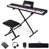 KOMFOTTEU Tastiera per pianoforte a 88 tasti, pianoforte digitale con sgabello, supporto regolabile, auricolari, tastiera elettronica con tasti illuminati, borsa per principianti, adulti (nero)