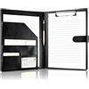 Vexnaro Cartella portadocumenti A4 in con portablocco e blocco note,Chiusura Magnetica, in Pelle PU con Scomparti per Documenti, Portapenne per Ufficio Scuola Riunioni e Agenda Formato (Nero)