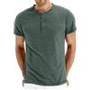 Hisir Camicia Henley Uomo Estate Classica Cotone Manica Corta Button Down Camicia Casual Uomo Camicie