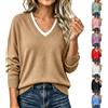 Ocnmig Maglione Donna Leggero a Maniche Lunghe Con Scollo A V Elegante Pullover | Maglione Per Donna Maglioni Cotone Donna Maglione Maglia Lana Maglioni Invernali Curvy