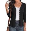 GRECERELLE Cardigan da donna con maniche a 3/4, elegante cardigan con orlo ondulato, scollo a V, giacca leggera a costine per l'estate e le mezze stagioni