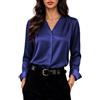 Zeagoo Camicia Donna in Raso Scollo a V Maniche Lunghe Elegante Seta Bluse | Camicetta da Lavoro in Raso | Camicia con Bottoni | Top in Raso | Camicia in Raso e Seta | Bluse a Tinta Unita | S-XXL
