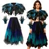 XingRuize 4 Pezzi Costume da Pavone in per Donna, con Colletto di Piume, Polsini e Gonna in Tulle, Costume da Donna per Carnevale, Halloween, Feste in Maschera e Altre Occasioni Speciali