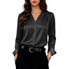 Zeagoo Camicia Donna in Raso Scollo a V Maniche Lunghe Elegante Seta Bluse | Camicetta da Lavoro in Raso | Camicia con Bottoni | Top in Raso | Camicia in Raso e Seta | Bluse a Tinta Unita | S-XXL