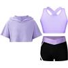 Lpdshaa Completo Sportivo da Allenamento Bambina 3 Pezzi Tuta Ginnastica Artistica Danza Hip Hop Hoodie Felpa con Cappuccio + Reggiseno Sportivo + Pantaloncini Sportwear