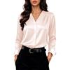 Zeagoo Camicia Donna in Raso Scollo a V Maniche Lunghe Elegante Seta Bluse | Camicetta da Lavoro in Raso | Camicia con Bottoni | Top in Raso | Camicia in Raso e Seta | Bluse a Tinta Unita | S-XXL
