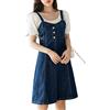 LIUYUYOUGO Abito Donna Vestito Scamiciato in Denim per Donna Elegante Spalline Posteriori Gonna Corta A Trapezio Blu Giunture Tuta A Trapezio Abiti in Denim Estate Jeans Corti Gonne Abito con Bretel
