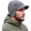 Hat Hut Berretto in Lana con Visiera, Cappello Invernale Foderato in Pile | Berretto invernale in lana con visiera, caldo, foderato in pile con paraorecchie, Beanie Uomo Cappello da Baseball Invernale