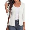 GRECERELLE Cardigan da donna con maniche a 3/4, elegante cardigan con orlo ondulato, scollo a V, giacca leggera a costine per l'estate e le mezze stagioni